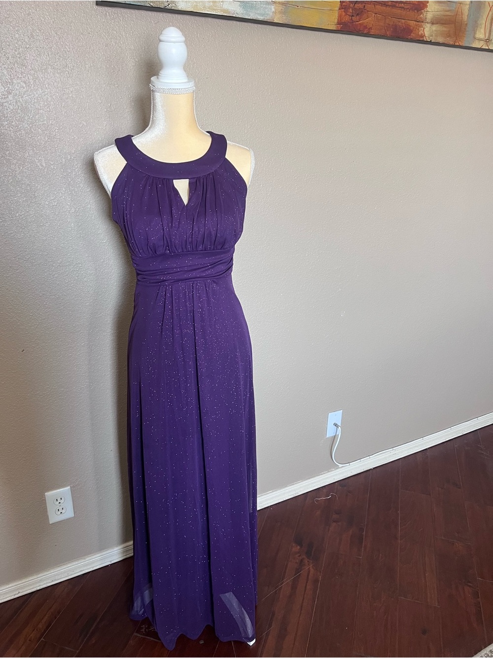 Enfocus Studio Purple Sparkle Halter Maxi Dress